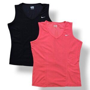 Nike Womens Fit Dry Sleeveless Tank Top BUNDLE Sz S Princess Seams Black Coral